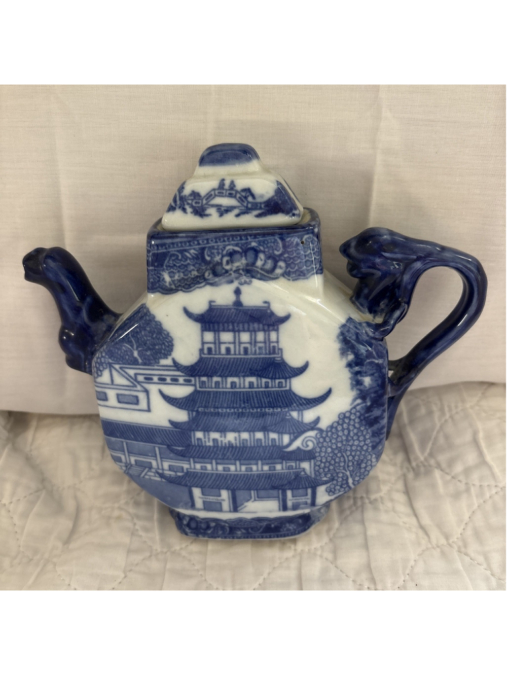Vintage Victoria Ware Blue And White Ironstone Teapot With A Tiny Top